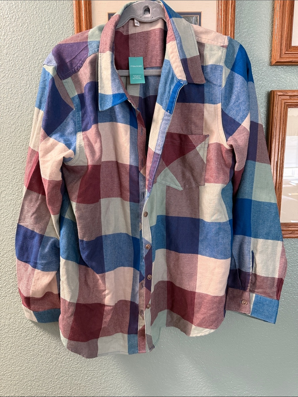 Plaid Button-Down Shirt in Blue, Burgundy & Cream - Relaxed Fit